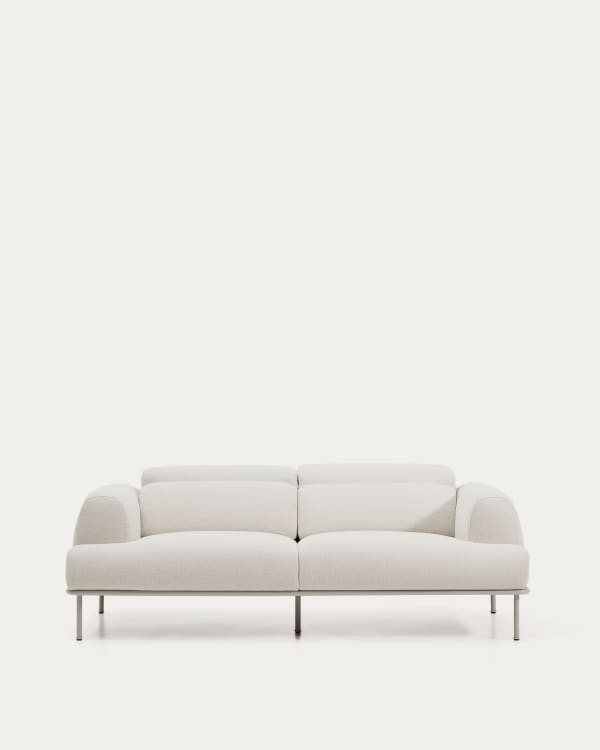 3-Sitzer-Sofa Aurum aus ecrufarbener Chenille mit verstellbarem Kopfteil und mattbeiger Metallbasis 234 cm FSC Mix Credit