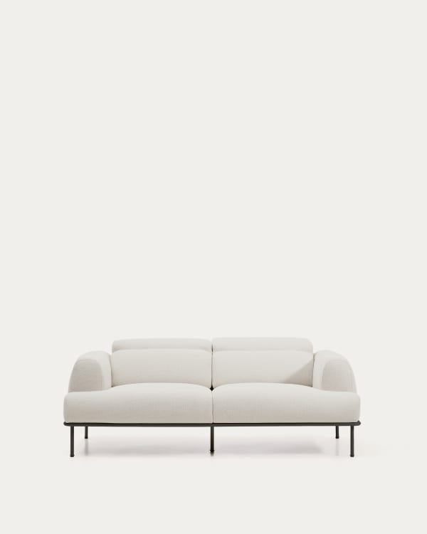 2-Sitzer-Sofa Aurum aus ecrufarbener Chenille mit verstellbarem Kopfteil und mattgrauer Metallbasis 214 cm FSC Mix Credit