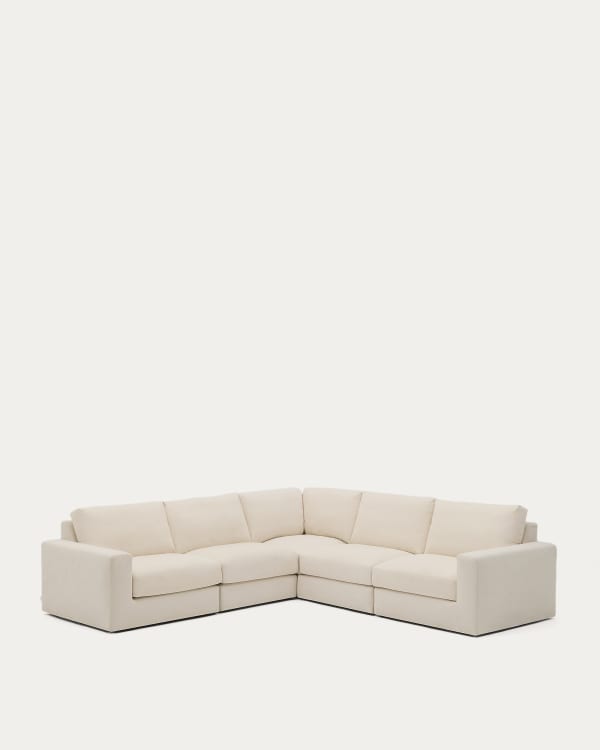 Modulares 5-Sitzer-Ecksofa Alea mit Bezug aus Chenille in Ecru, 310 x 310 cm