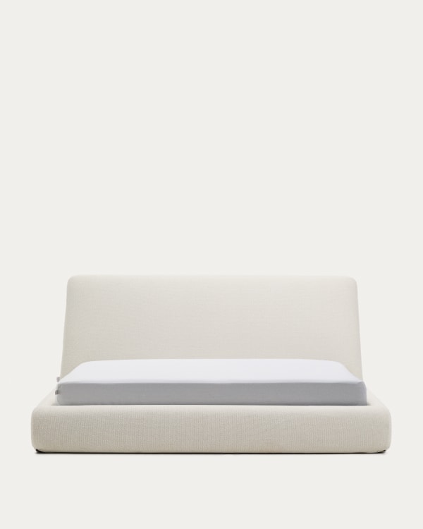 Martina bed with removable cover in ecru chenille for mattress 180 x 200cm