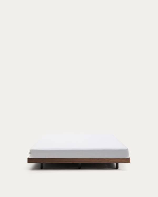 Norlen bed base in walnut veneer with dark finish for 160 x 200cm mattress FSC Mix Credit