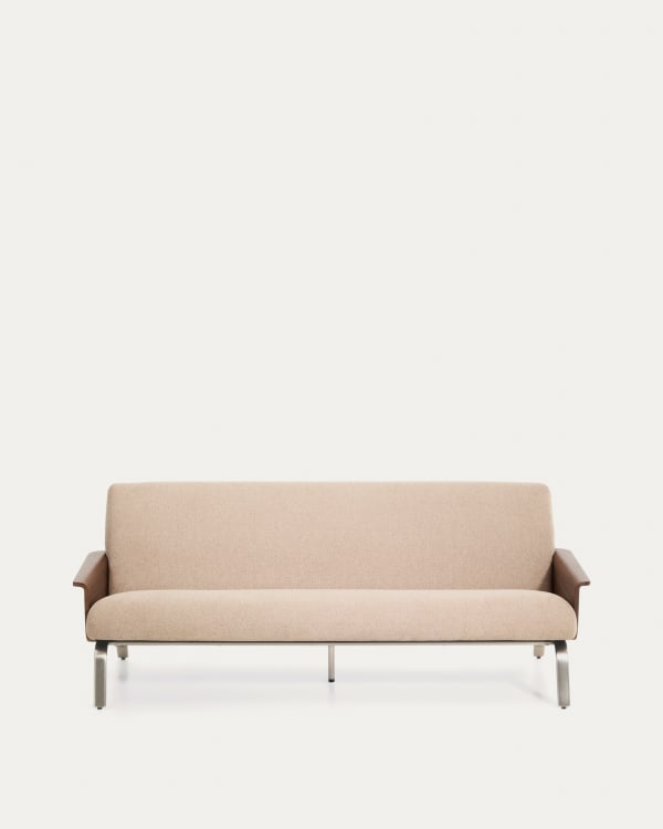 Amsen light brown 3-seater sofa in walnut plywood with brushed stainless steel legs 190cm FSC 100%