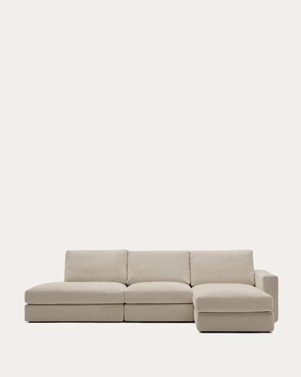 Alea removable cover modular sofa 5-seater in light brown chenille right chaise longue 340 cm