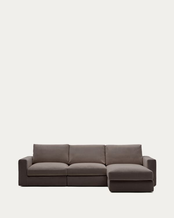 Alea removable cover modular sofa 4-seater in dark brown chenille right chaise longue 310 cm