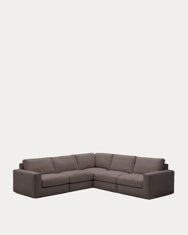 Alea removable cover modular sofa 5-seater in dark brown 310 x 310 cm