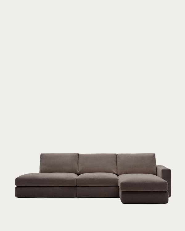Alea removable cover modular sofa 5-seater in dark brown chenille right chaise longue 340 cm