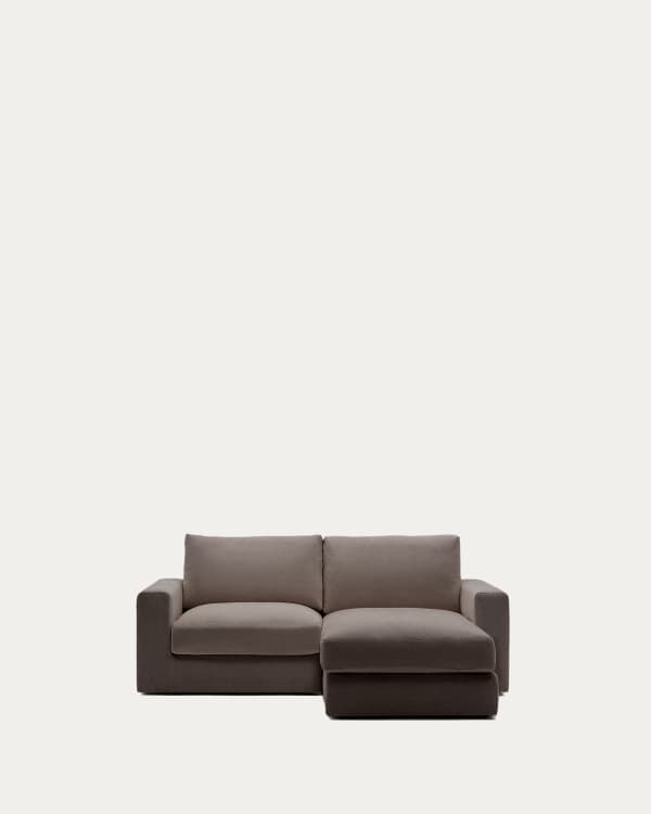 Alea removable cover modular sofa 3-seater in dark brown chenille right chaise longue 220 cm