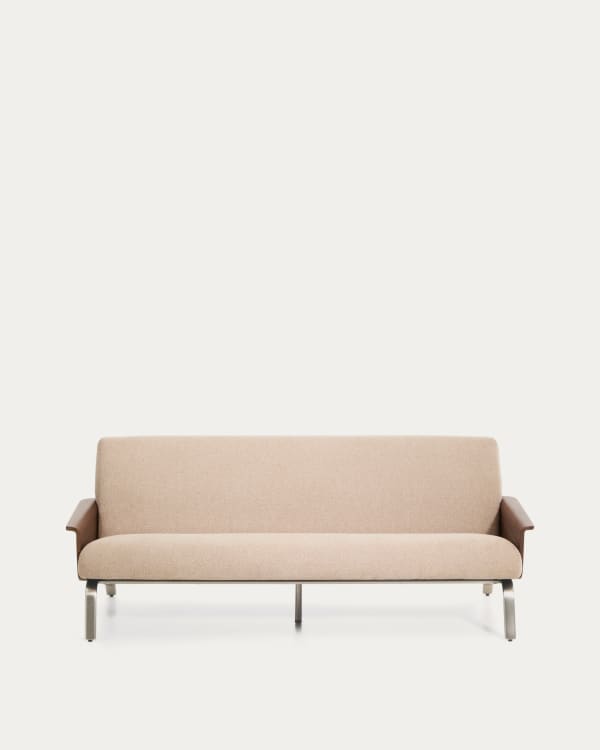 Canapé Amsen marron clair de 3 places en contreplaqué de noyer avec pieds en acier inoxydable brossé 190 cm FSC 100 %