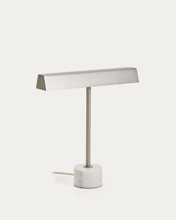 Lynor brushed metal table lamp with white marble base UK adaptor