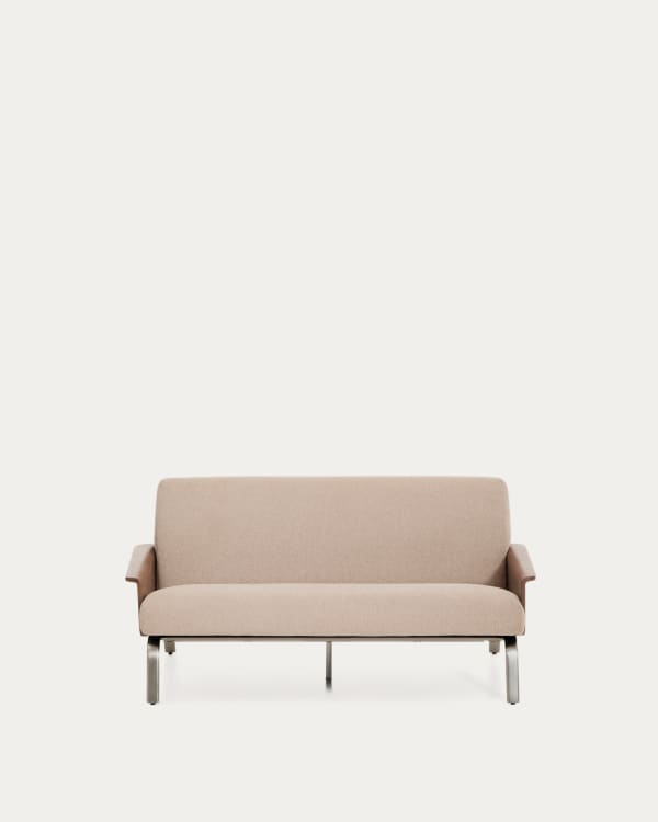 2-Sitzer-Sofa Amsen in Hellbraun aus Nussbaumsperrholz und Beinen aus em gebürsteten Edelstahl 150 cm FSC 100 %