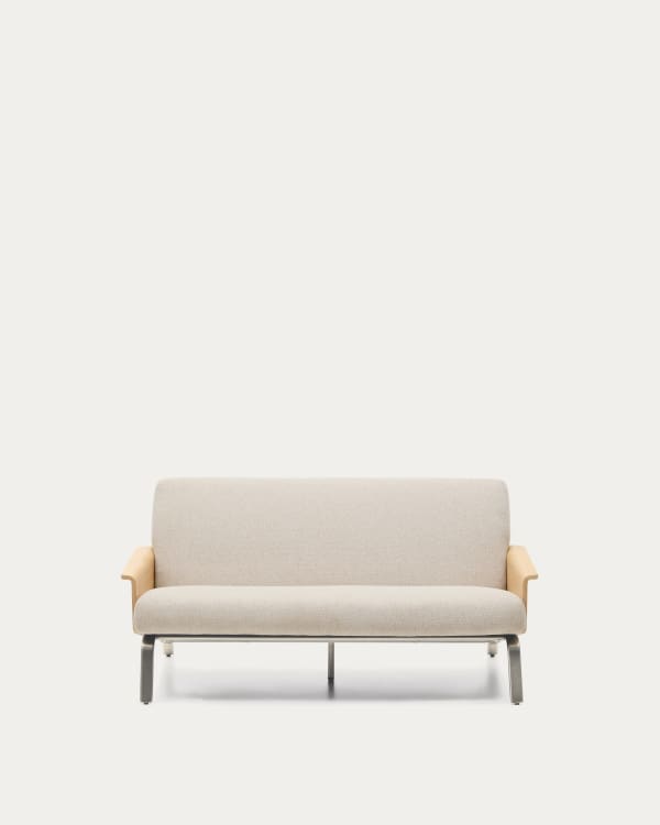 2-Sitzer-Sofa Amsen in Beige aus Eichensperrholz mit Beinen aus em gebürsteten Edelstahl 150 cm FSC 100 %