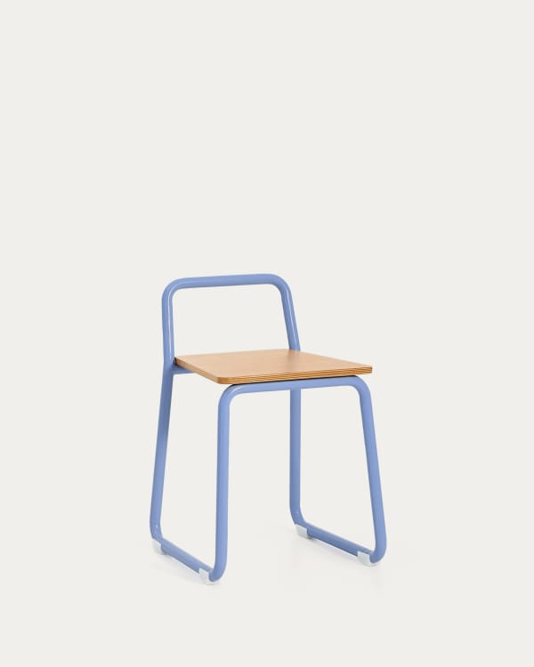 Tinn ash veneer chair with a blue metal structure