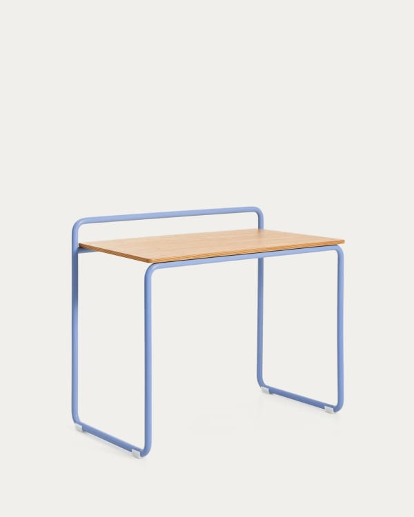 Tinn ash veneer desk with a blue metal structure, 82 x 45 cm