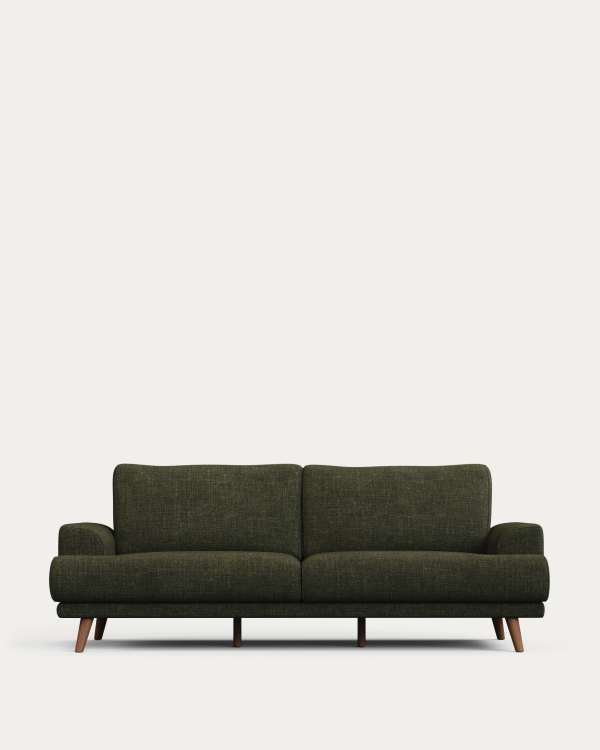 Karin 3-seater sofa green with solid beech wood legs with natural finish, 231 cm