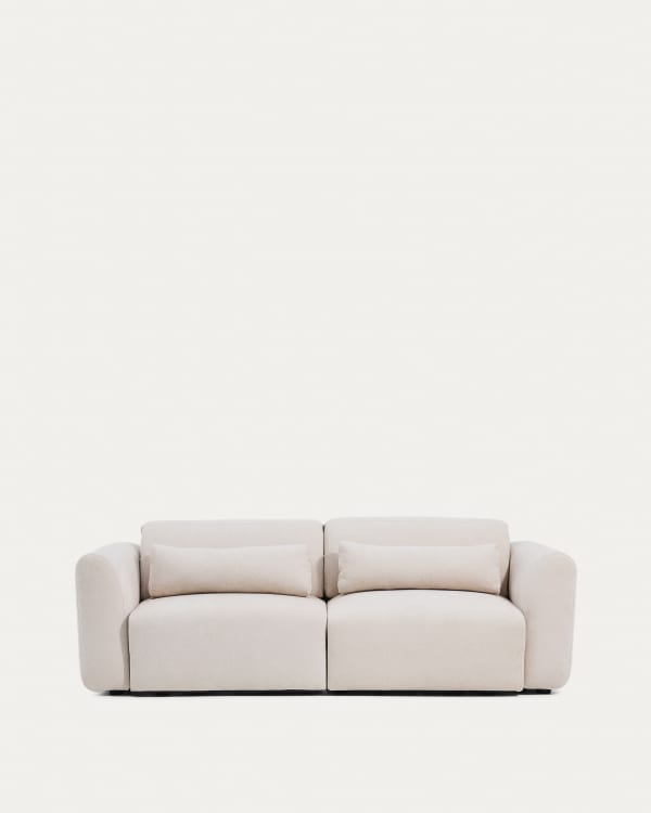 Lares 3-seater sofa with motorised sliding seats and reclining headrest in beige chenille 240cm