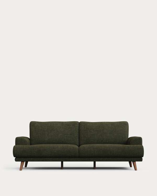 Karin 3-seater sofa green with solid beech wood legs with walnut-effect finish, 231 cm