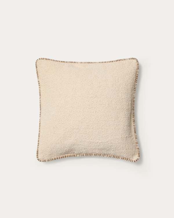 Copricuscino Enari in cotone beige con profili marroni a contrasto 50 x 50 cm