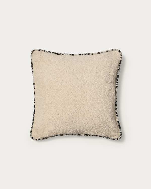 Copricuscino Enari 100% cotone beige con profili neri a contrasto 50 x 50 cm
