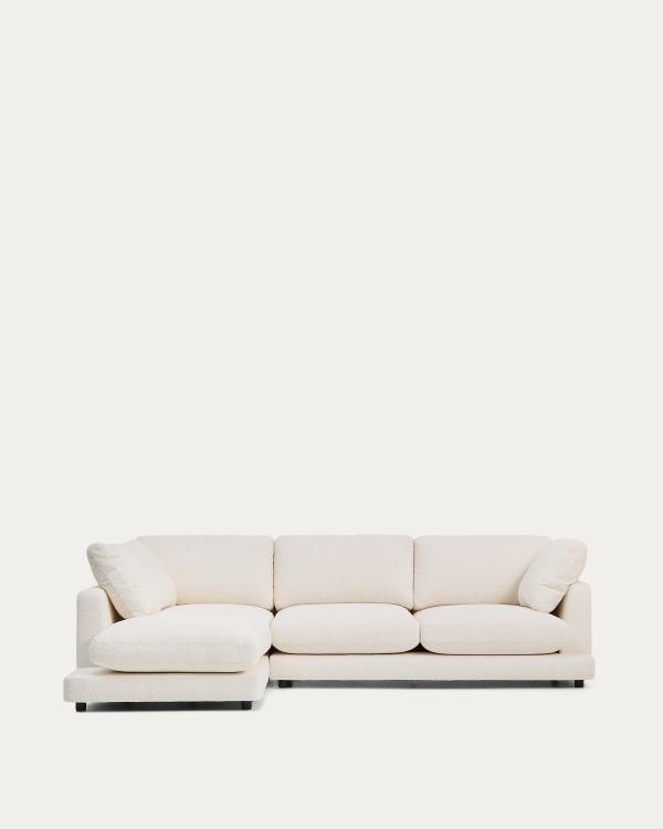 Gala fire-retardant ecru bouclé 4-seater sofa with left chaise longue FSC Mix Credit 300cm