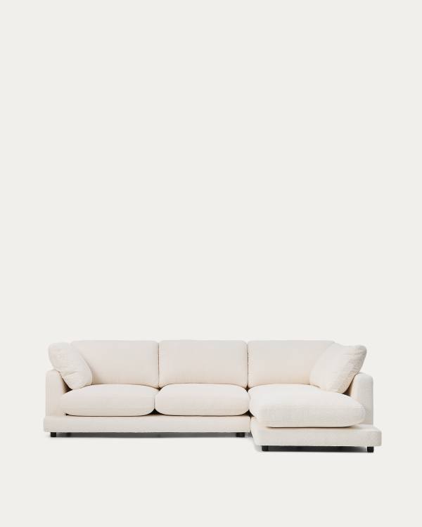Gala fire-retardant ecru bouclé 4-seater sofa with right chaise longue FSC Mix Credit 300cm