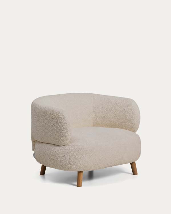 Luisa fire-retardant beige bouclé armchair with solid beech wood legs 90cm