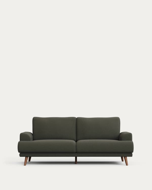 Karin 2-seater sofa in dark green chenille with solid beech wood legs 211cm