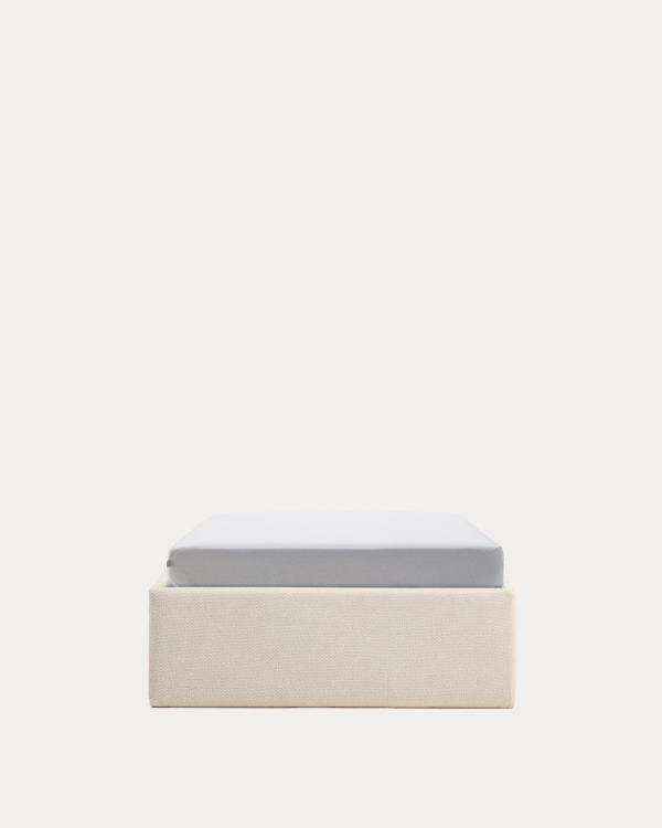 Sommier coffre déhoussable à ouverture latérale Nelzi en chenille écrue pour matelas de 90 x 200 cm FSC 100 %