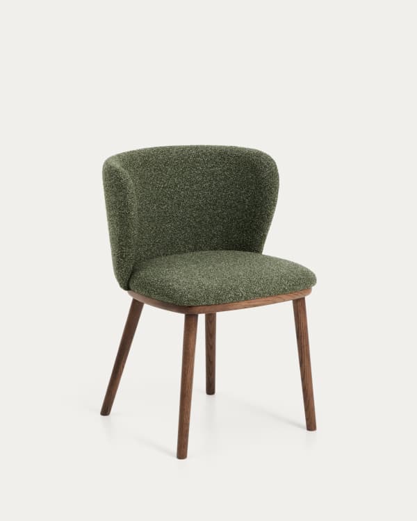 Ciselia dark green thick chenille chair with solid ash wood legs with walnut-coloured finish FSC Mix Credit