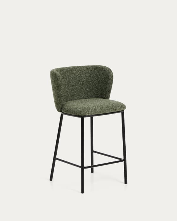 Ciselia dark green thick chenille stool with black finish steel legs FSC Mix Credit 65cm