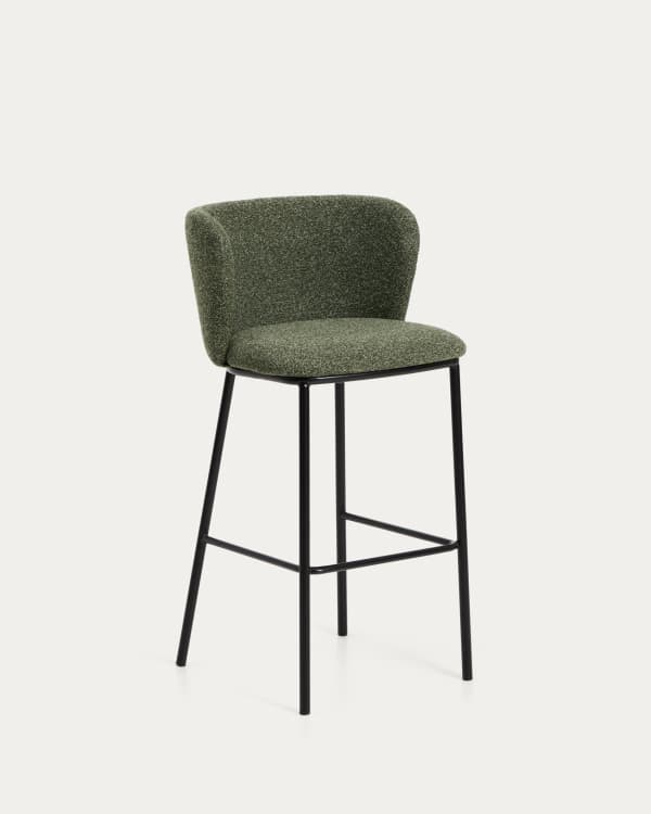 Ciselia dark green thick chenille stool with black finish steel legs FSC Mix Credit 75cm