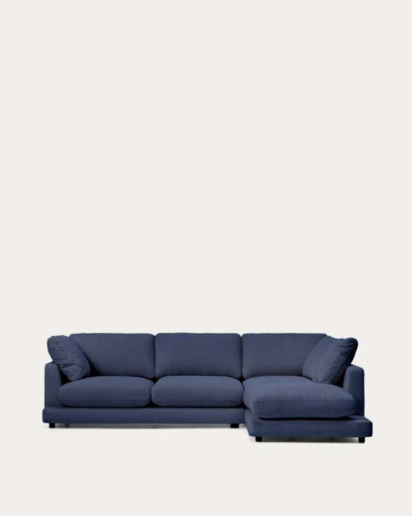 Gala fire-retardant blue bouclé 4-seater sofa with right chaise longue FSC Mix Credit 300cm