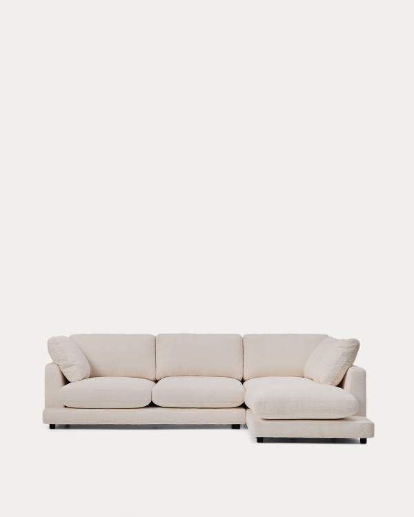 Gala fire-retardant beige bouclé 4-seater sofa with right chaise longue FSC Mix Credit 300cm