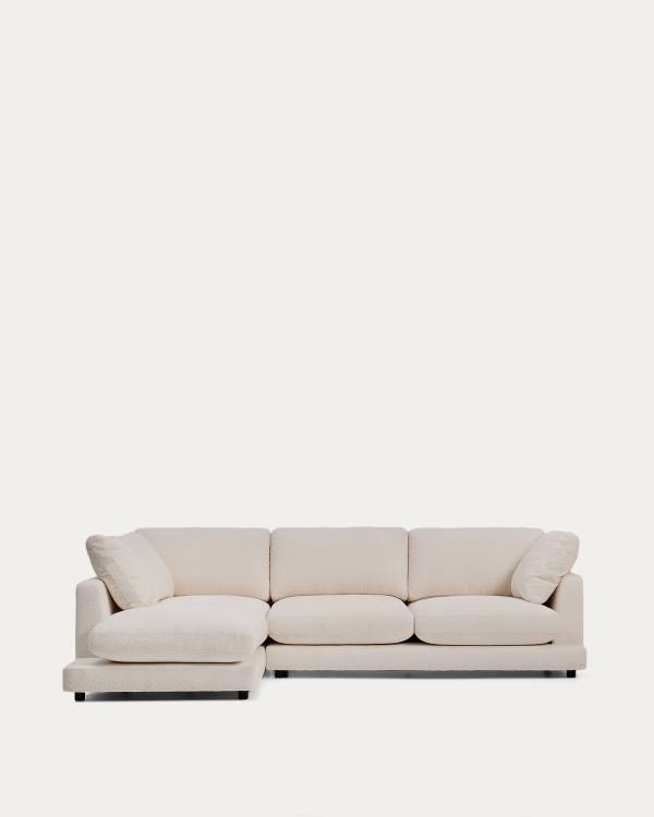 Gala fire-retardant beige bouclé 4-seater sofa with left chaise longue FSC Mix Credit 300cm