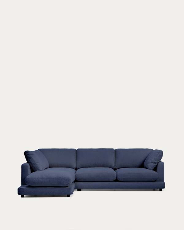 Gala fire-retardant blue bouclé 4-seater sofa with left chaise longue FSC Mix Credit 300cm