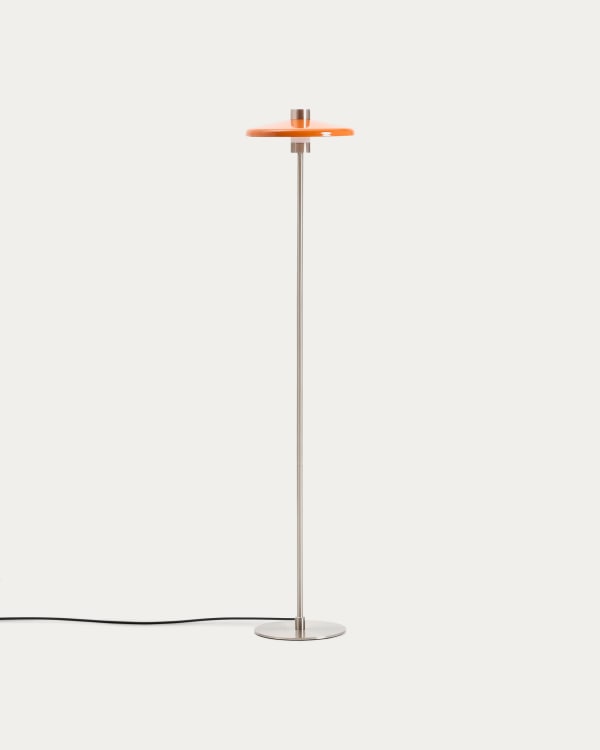 Nuvira floor lamp in light grey brushed metal and orange lampshade