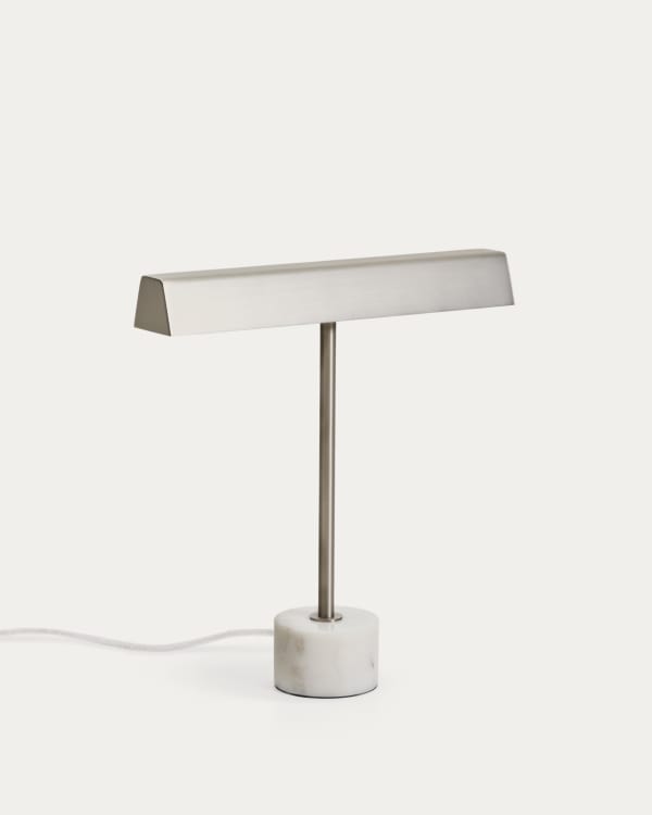 Lynor brushed metal table lamp with white marble base