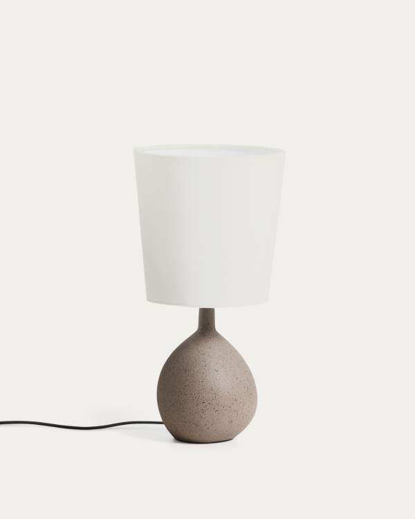 Viona large table lamp with textured stone effect and cotton lampshade UK adapter