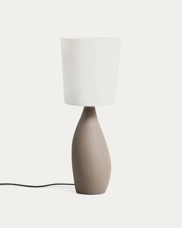 Viona large table lamp with textured stone effect and cotton lampshade UK adapter