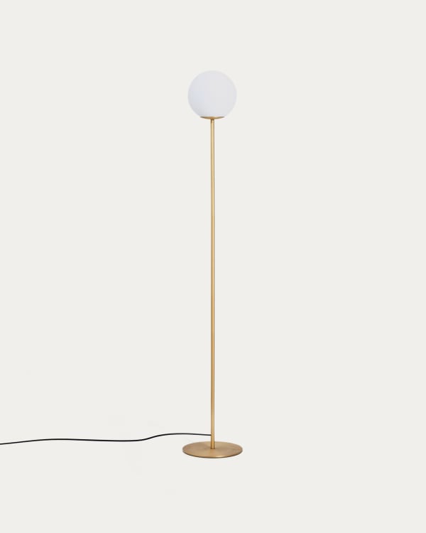 Brisia metal floor lamp with brushed brass finish and 1 frosted glass ball Ø25cm