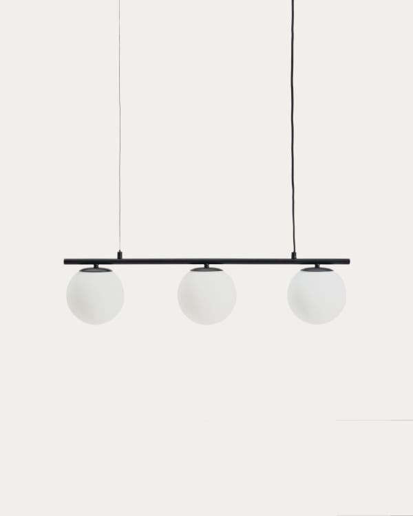 Brisia metal ceiling lamp with black finish and 3 frosted glass balls Ø15cm