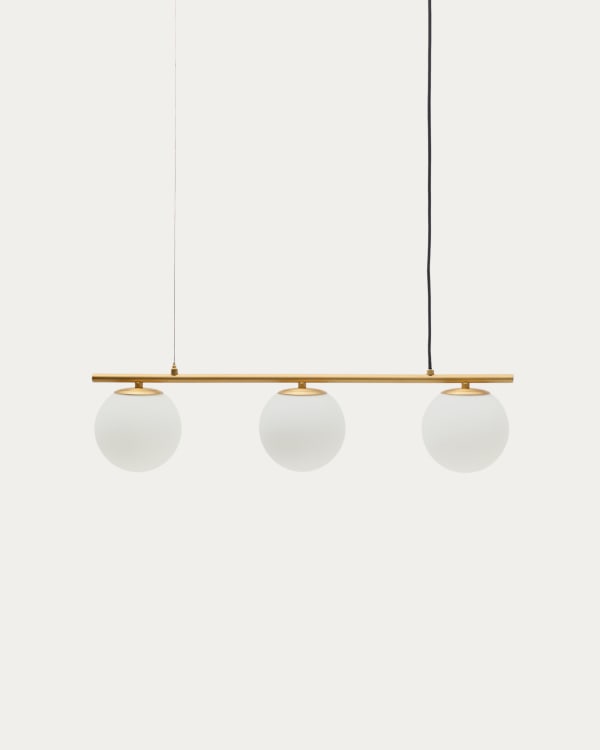 Brisia metal ceiling lamp with brushed brass finish and 3 frosted glass balls Ø15cm