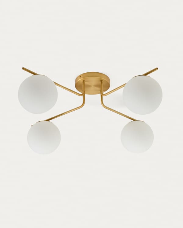 Brisia metal ceiling lamp with brushed brass finish and 4 frosted glass balls Ø15cm