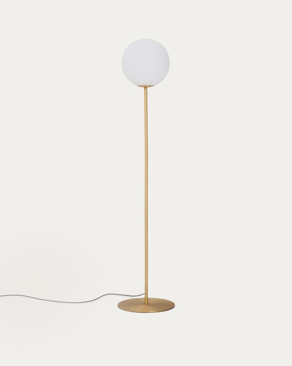Brisia metal floor lamp with brushed brass finish and 1 frosted glass ball Ø30cm