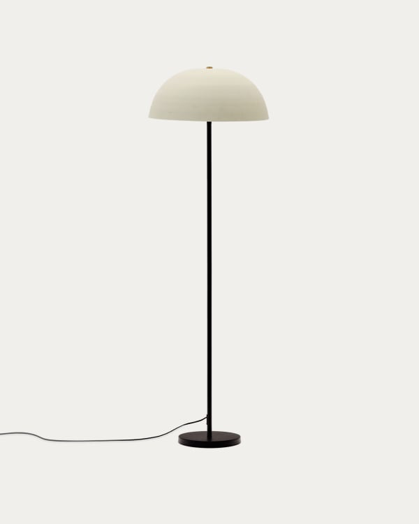 Nibla black metal floor lamp with white clay-effect shade and UK adaptor