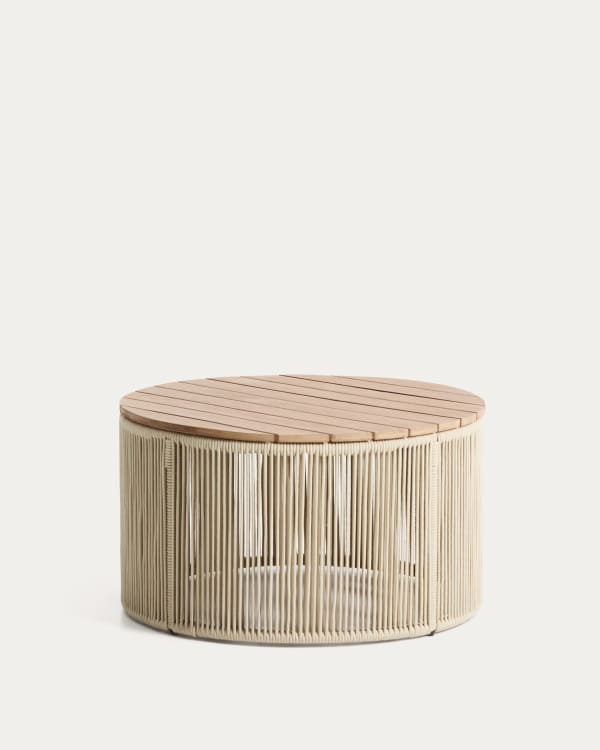 Dandara coffee table in steel, ecru rope cord and solid acacia wood Ø70cm FSC 100%