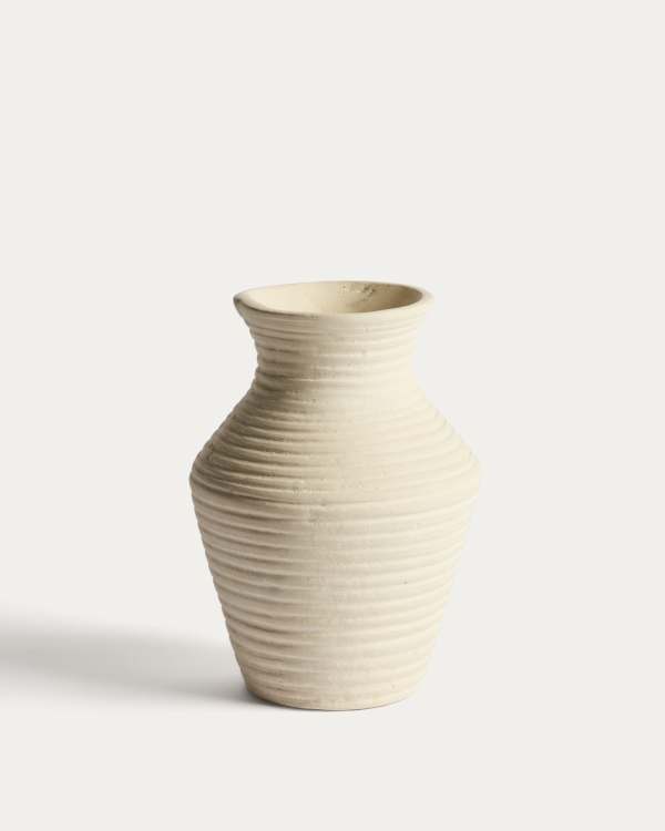 Beige Pappmaché-Vase Pria, 25 cm