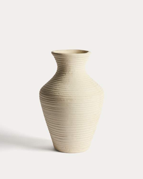 Beige Pappmaché-Vase Pria, 36 cm