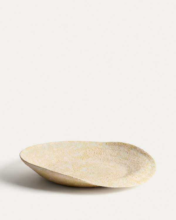 Centrotavola Medira in ceramica ecrù e gialla Ø50,5 cm