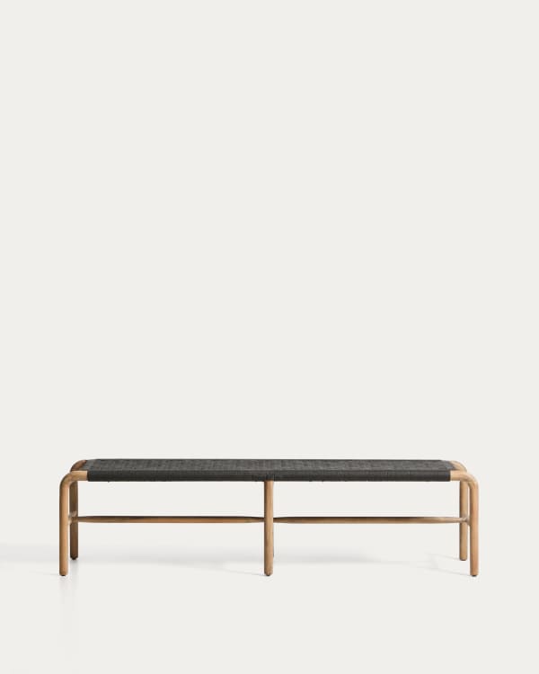 Alipa bench in FSC 100% solid acacia wood and dark grey rope cord 200 cm