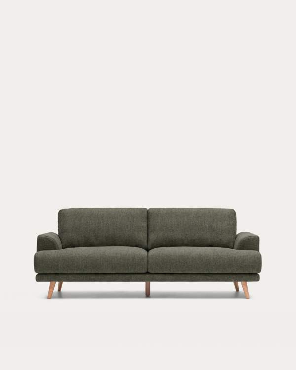 Karin 2-seater sofa in dark green chenille with solid beech wood legs 210cm